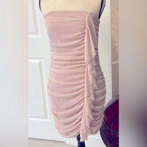 *NEW* Express Light Pink Sheer Ruched front/Side Detail Strapless Dress Sz: 4